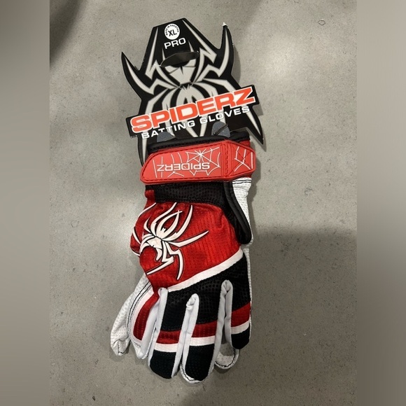 Spiderz Batting Gloves Pro Youth XL Red Black White Softball Baseball - Picture 1 of 3